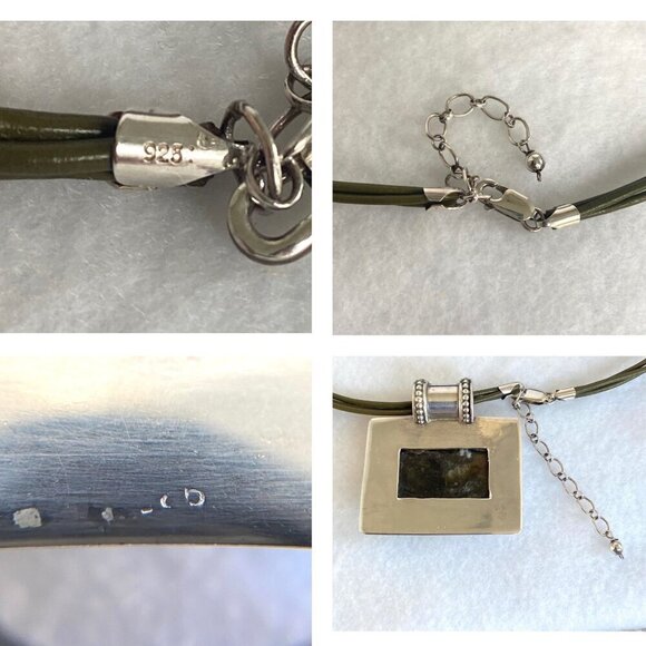 Sterling Silver 925 Chunky Rectangular Labradorite Slide Pendant Necklace 18" - Picture 8 of 16